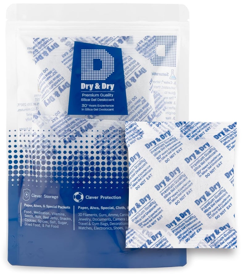 Dry & Dry 100 Gram [5 Packets] Premium Pure & Safe Silica Gel Desiccant Packets - Silica Gel Packets, Silica Gel Packs, Silica Gel, Silica Packets - Image 1